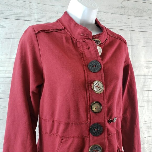 Neon Buddha Womens Jacket Sz XS Red Button Front‎ Pockets Cotton Blend - Picture 2 of 6